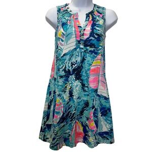Lilly Pulitzer XXS Sleeveless Dress Sailboat‎ Print Gold Buttons Resort